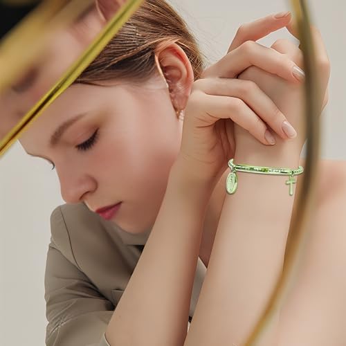 DS Women Christian Charm Bracelet,Cross Scripture Stainless Steel Jewelry - style: God is Within Her She Will Not Fall-Gold