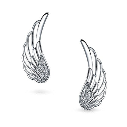 Guardian Angel Wing Ear Crawler Climber Earrings Pave CZ Sterling Silver