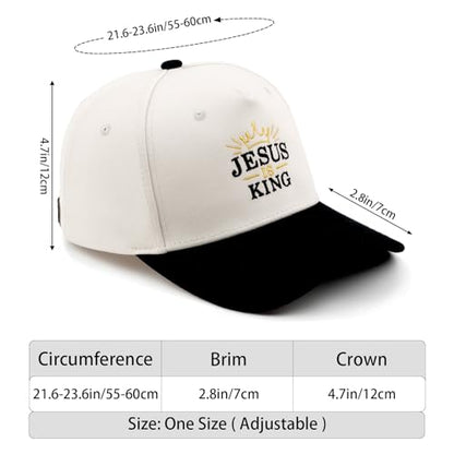 Embroidered Christian Two-Tone Baseball Cap for Men & Women, Adjustable Dad Hat Christmas Easter Gift - color: Crown Shape Jesus is King, Black/Beige