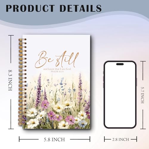 Wildflower Christian Spiral Notebooks, Be Still and Know That I Am God Bible Journal, Psalm 46:10 Scripture Journals for Writing, Religious Notebook for Note Taking, 5.5x8.3 Inch - color: white Bible Notebook-9