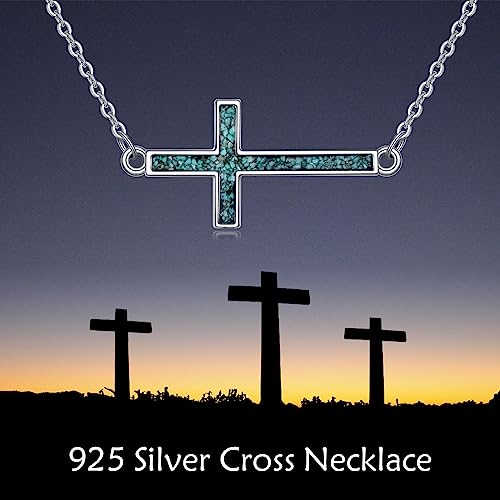YFN Cross Necklace Sterling Silver Religious Cross Pendant Jewelry Christian Gifts for Women Men - style: E. Turquoise
