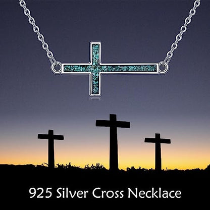 YFN Cross Necklace Sterling Silver Religious Cross Pendant Jewelry Christian Gifts for Women Men - style: E. Turquoise