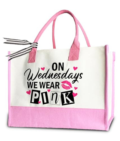 Aesthetic Canvas Tote Bag for Women Girls, Large Tote Bag for Friends Colleagues Leader Manager, 17 x 11.8 x 7 inches - color: Pink