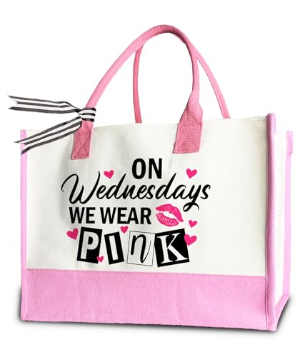 Aesthetic Canvas Tote Bag for Women Girls, Large Tote Bag for Friends Colleagues Leader Manager, 17 x 11.8 x 7 inches - color: Pink