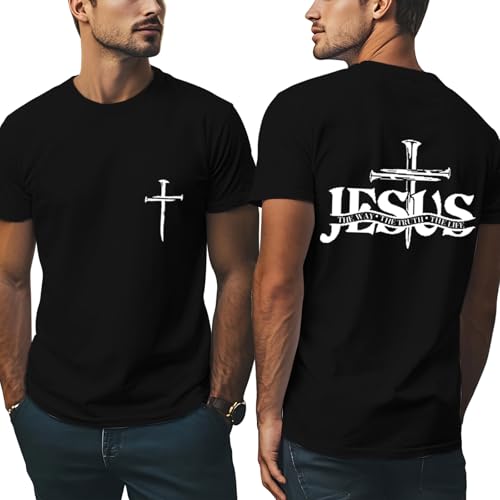 Christian Shirts for Men：Faith Cross Printed T-Shirts Christian Jesus Faith Shirts Holy Bible Tees - color: Black2, size: Small