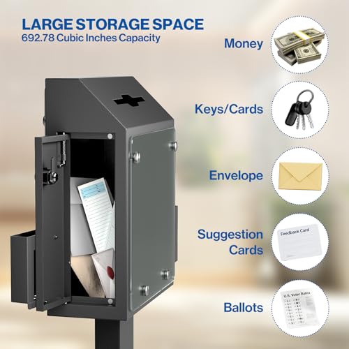 POCHAR Metal Donation Box for Fundraising - Suggestion Box with Stand, Lock