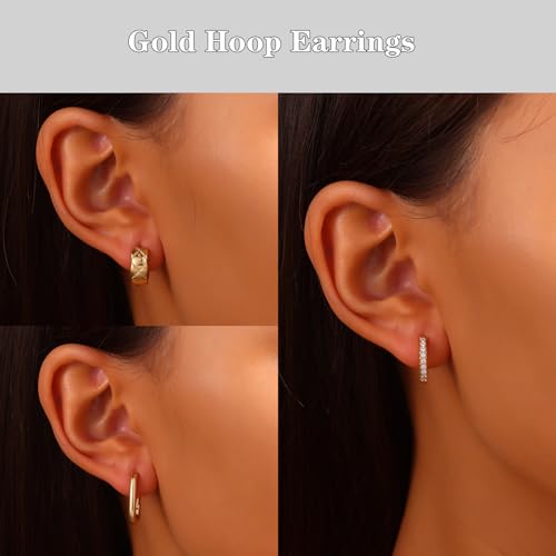 18K Gold Plated Hoop Earrings for Women, NICKEL-FREE & HYPOALLERGENIC, Timeless Jewelry Gift - color: Gold-6pcsB
