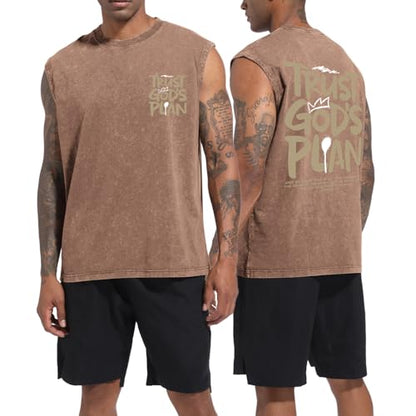BINTEHGS Mens Sleeveless Graphic Tees Christian Tank Tops Workout Cut Off Shirt Acid Wash Gym Tanks Religious Faith Tee - color: Coffee, size: X-Large