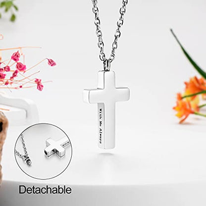Cremation Cross Necklace for Ashes Stainless Steel Cross Urn Pendant Ashes Holder Memorial Jewelry-With Me Always - style: With me always-Silver