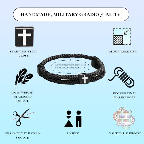 4Pcs WWJD Bracelets, Cross Bracelet for Men, Adjustable Braided Christian Bracelet for Men. Fashion Jesus Bracelets. Christian Gifts for men - color: Black, white, and gray