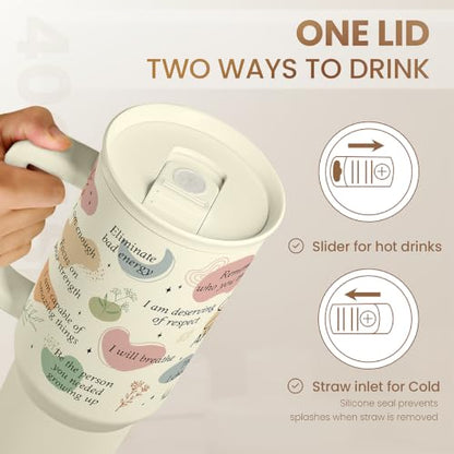 SANDJEST Inspirational Tumbler with Handle 40oz, Daily Positive Inspiration Coffee Cup Stainless Steel Travel Mug, Motivational Gifts for Women Girls Friends Coworker, Gift for Christmas Birthday - color: Inspiration 2