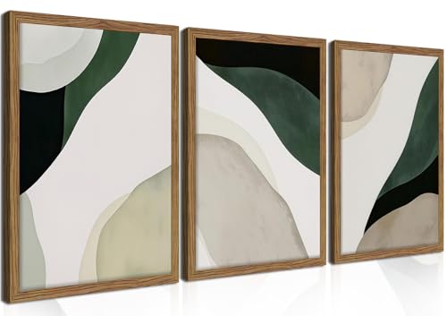 Wood Framed Green Abstract Wall Art, Modern Abstract Canvas Wall Decor Paintings, Contemporary Minimalist Neutral Artwork Posters Prints Pictures for Living Room Bedroom Office Home Decor 12x16 Inch - color: Yellow and Green Abstract Art, size: 16L" x 12W