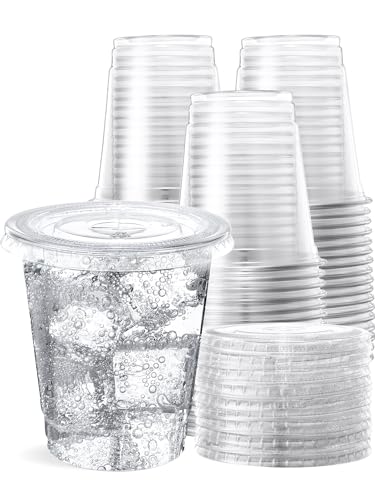 SHOPDAY Disposable Plastic Cups with Lids 8 oz Clear Plastic Cups 100 Pack, Cold Drink Containers Party Cups for Beverage Coffee Soda Juice Smoothie - size: 100 Count (Pack of 1)