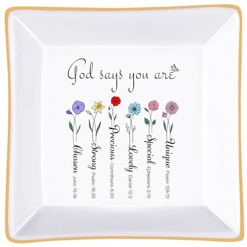 PUDDING CABIN Birthday Gifts for Christian Women - God Says You Are, Bible Jewelry Dish - style: God Says You Are