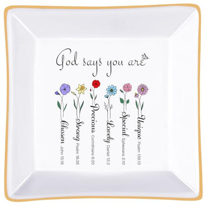 PUDDING CABIN Birthday Gifts for Christian Women - God Says You Are, Bible Jewelry Dish - style: God Says You Are