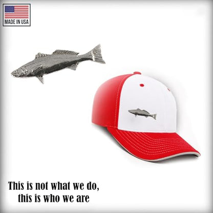 White Seabass Fish Pin, Pewter, Lapel, Hat, Pins, Brooch, Brooches, Jewelry, Gift, Handmade in the USA, 200 Fish Designs Available. S013Z - color: Antique Pewter