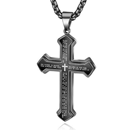 OLEVS Men's Cross Pendant Necklace Large Stainless Steel Cross Pendant Necklace for Men Women - color: Black