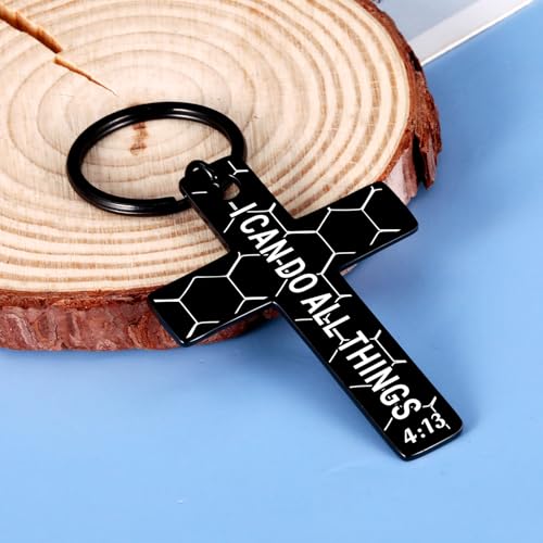 GGOJAGST Christian Cross Keychain for Men Baptism Gifts for Boys Football Christian Keychain for Men Communion Bible Verse Soccor Christmas Stocking Stuffers