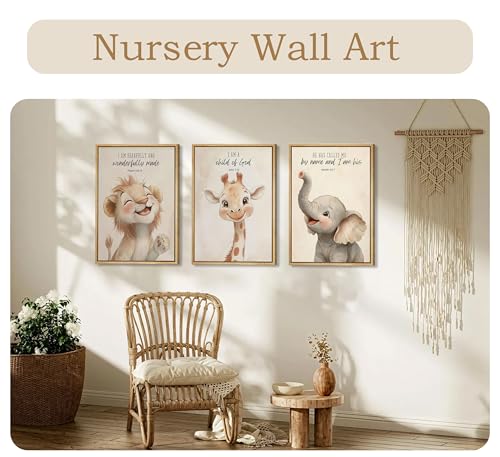 3Pcs Framed Bible Verses Christian Nursery Safari Animals Wall Art Child of God Cute Animals Picture Wall Decor Lion Giraffe Elephant Poster Print Artwork for Kids Boys Girls Room Home Decoration - color: Framed, size: 24L" x 16W"