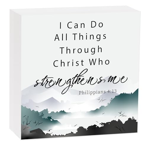 Christian Decor, I Can Do All Things Through Christ Wooden Box Sign, Bible Verse Inspirational Wood Sign Home Office Desk Decor Wall Decor, Motivational Gifts for Friends Family - color: I Can Do All Things Through Christ