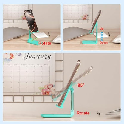 Cell Phone Stand,Adjustable Angle Height Phone Stand for Desk,Fully Foldable/Portable Phone Holder with Silicon Pad for iPhone 16/15/14/13/12/Smartphones,All Mobile Phones (Green) - color: Green