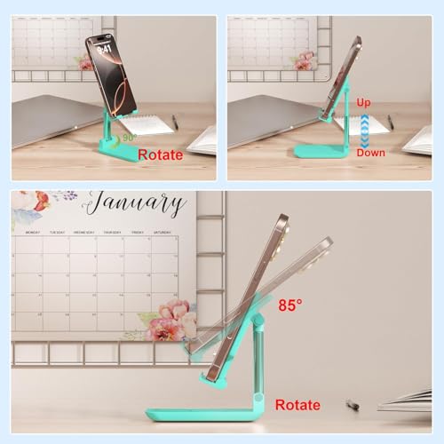 Cell Phone Stand,Adjustable Angle Height Phone Stand for Desk,Fully Foldable/Portable Phone Holder with Silicon Pad for iPhone 16/15/14/13/12/Smartphones,All Mobile Phones (Green) - color: Green