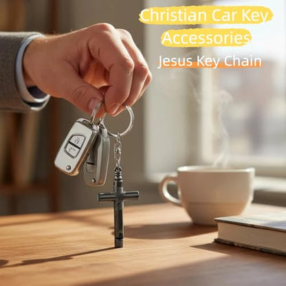 Cross Keychain for Men,Jesus Key Chain Christian Car Key Accessories，Easter Christmas Religious Gift,Purse Bag Charms - color: Black Whistle