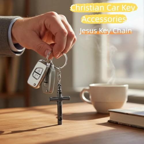 Cross Keychain for Men,Jesus Key Chain Christian Car Key Accessories，Easter Christmas Religious Gift,Purse Bag Charms - color: Silver Whistle