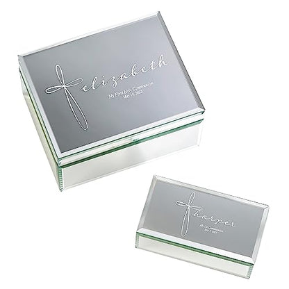 Personalization Universe Small Holy Name Engraved Mirrored Jewelry Box - Personalized Communion Gift, Velvet-Lined, for Girls, Perfect for Easter & Communion Gifts