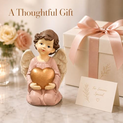 Guardian Angel Figurine Holding Gold Heart - size: 3.7"H