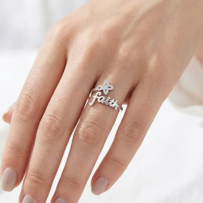 Dorunmo Adjustable Open Rings 925 Sterling Silver Cute Animal Rings for Women Vintage Jewelry Gifts - style: Faith