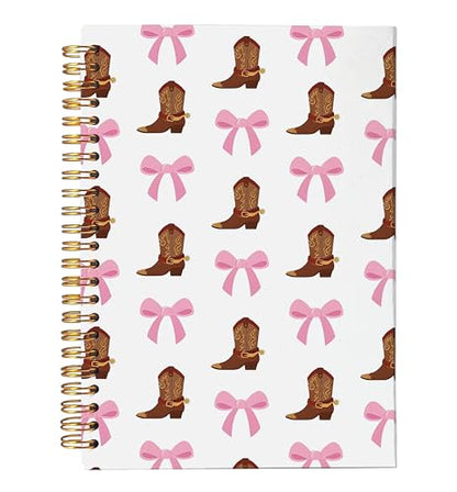 VNWEK Coquette Pink Bow Cowgirl Western Spiral Notebook Journal 5.5x8.3 Inch, Cowgirl Gifts Journal for Women, Preppy Retro Cowboy Boots Southwestern Lined Hardcover Spiral Notebook - color: Pink Western Christian