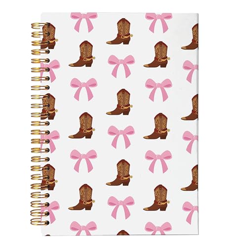 VNWEK Coquette Pink Bow Cowgirl Western Spiral Notebook Journal 5.5x8.3 Inch, Cowgirl Gifts Journal for Women, Preppy Retro Cowboy Boots Southwestern Lined Hardcover Spiral Notebook - color: Pink Western Christian