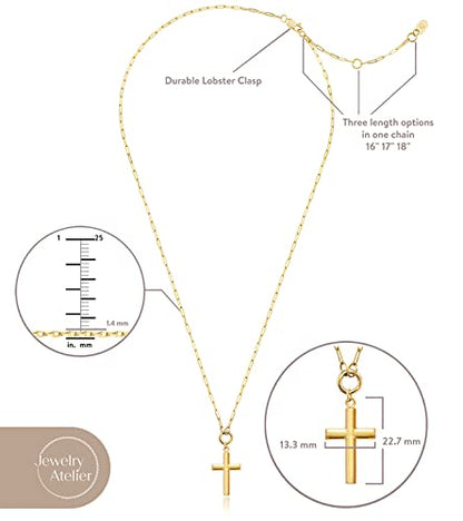 Jewelry Atelier Gold Filled Pendant Necklace Collection - 14K Yellow Gold Filled Pendant Necklace with Solid Clip Chain for Women (Different Sizes and Styles with Extension/Adjustable Chain) - style: Cross 13.3mm Width