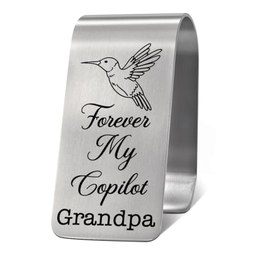 Forever My Copilot Grandpa Car Visor Clip, Hummingbird Visor Clips for Cars, Sympathy Memorial Gifts for Who Lost Their Grandpa, Car Accessories for Driver, New Driver Gifts for Men Women - color: Silver