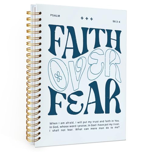 Wheatwin Faith Over Fear Christian Notebook, Bible Journal, Prayer Journal for Women & Men, Church Notes Journal, Scripture Hardcover Spiral Notebook 5.5x8.3 in - Blue - color: Faith over fear - Blue (bible-blue)