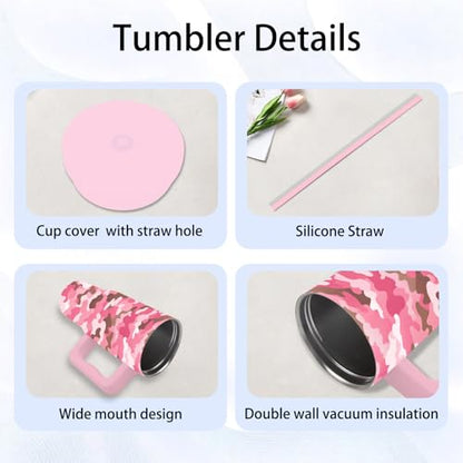 24 oz Pink Leopard Camouflage Tumbler with Handle and Straw, Leopard Gifts - color: Pink Camouflage