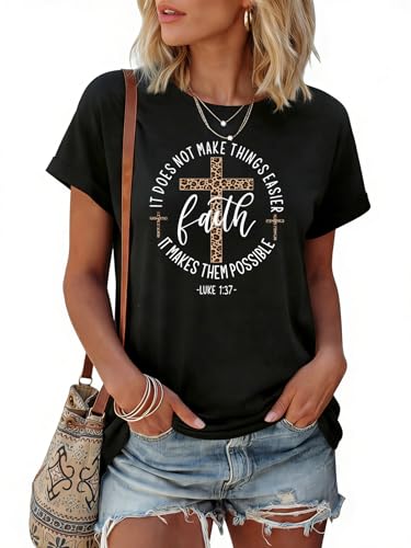 Christian Shirts for Women Religious Tshirts Faith Jesus Graphic Tee Tops - color: Black Faith, size: XX-Large