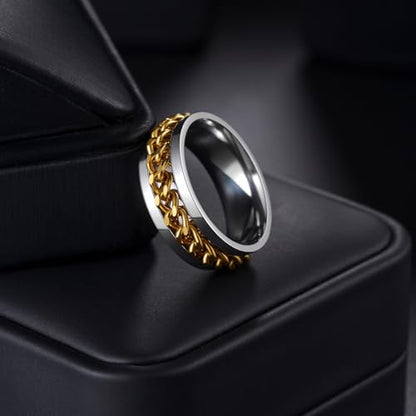 Mens Fidget Rings Anxiety Ring for Men 6mm 8mm Chain Spinner Ring Size 5-14 - color: Silver Gold