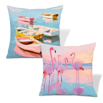 Pastel Nautical Ocean Throw Pillow Covers 18x18 Set of 2 - color: Colour -Dd