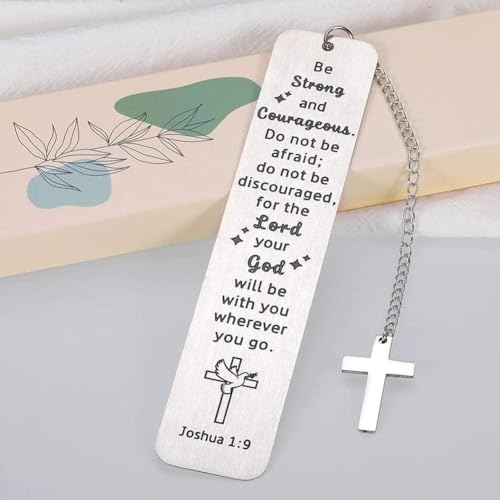 Bible Bookmark Christian Gifts for Women Men - Joshua 1:9 "Be Strong and Courageous Bible Verse | Inspirational Religious Gift with Cross Charm & Box for Graduation, Baptism, Son, Daughter - style: BM028 Joshua 1:9 Be Strong and Courageous