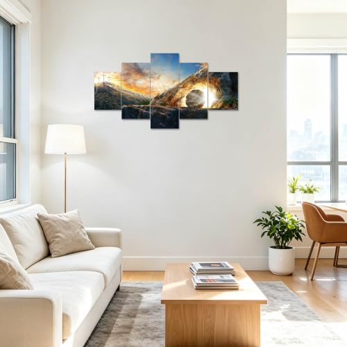 ARNLRDYA Jesus Empty Tomb Wall Decor Sunrise Cross Wall Art Jesus Easter Picture Christianity Painting Canvas HD Print Religion Artwork Poster Frame Ready to Hang for Home Decor(60x32inch) - color: Artwork-005