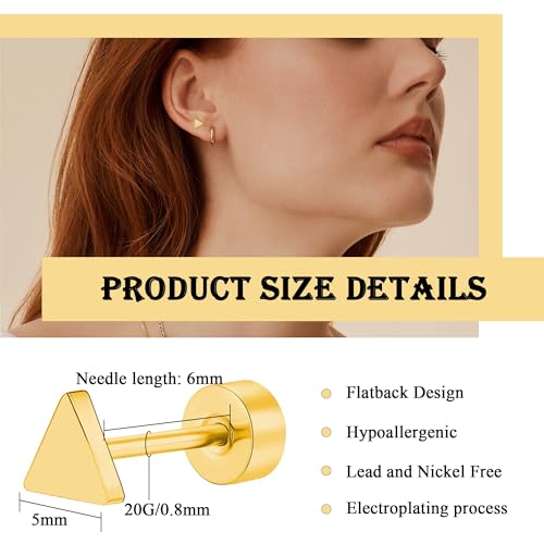 Geometric Titanium Stud Earrings – Hypoallergenic, Minimalist & Versatile - color: Triangle – Gold