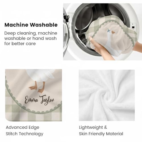 Personalized Goose Baby Blanket, Sage Gingham Nursery Throw Gift - color: #Ver9