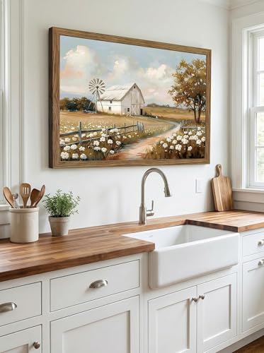 LBTZEVIR Framed Barn Windmill Poster Print Farmhouse Wall Art 16x12 in - color: Barn Windmill, size: 16"L x 12"W