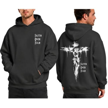 BINTEHGS Faith Over Fear Hoodie Christian Religious Hoodies for Men Oversized Cross Graphic Sweatshirts Jesus God Pullover - color: Black, size: XX-Large