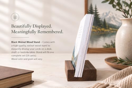 48 Encouraging Scripture Verse Cards with Walnut Wood Stand – 2 Unique Sets: Watercolor Nature & Elegant Black and White – Christian Desktop Bible Verse Affirmations for Daily Inspiration & Gifting