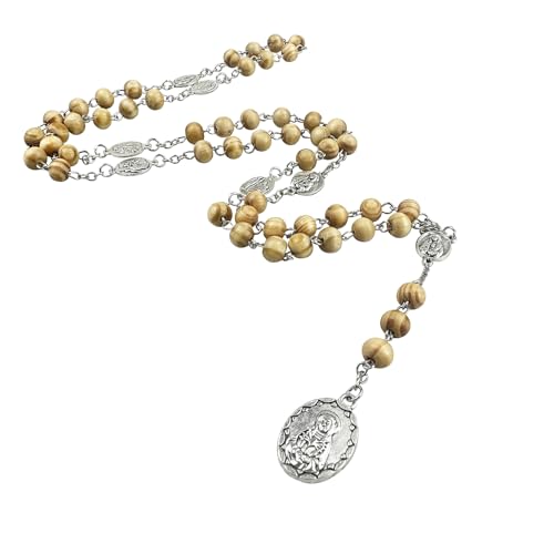 Seven Sorrows of Mary Rosary Wooden Beads Catholic Jewelry Necklace for Pray - color: Primary color