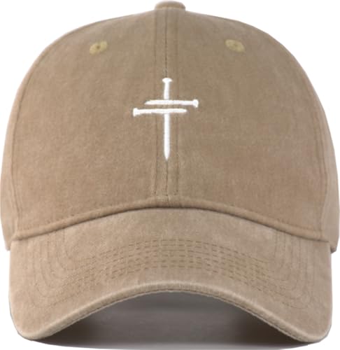 Christian Jesus Cross Vintage Hat Men Women Faith Baseball Hat Ideal Gift for Birthday Christmas Father's Mother's Day - color: Khaki