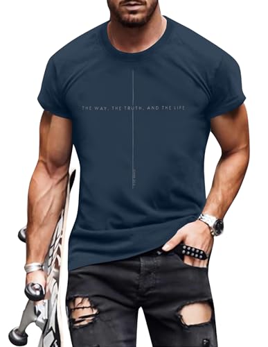 Christian Jesus Faith Shirts Men: The Way The Truth Life Cross Graphic Tee - color: Dark Grey, size: Small